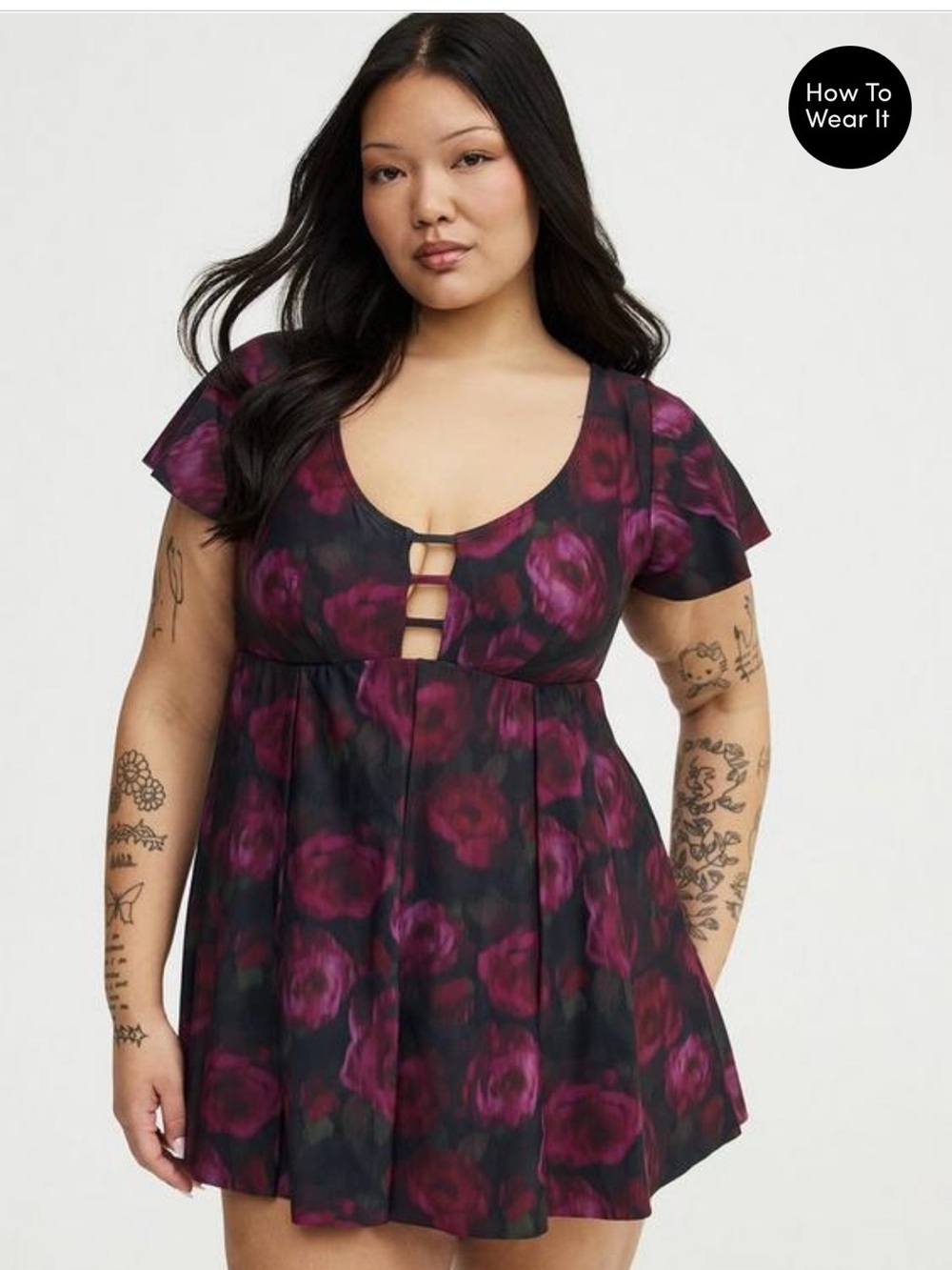Torrid Blurred Roses one piece swim dress size 3 NWT